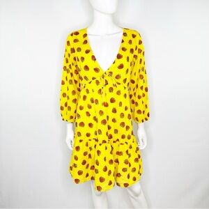 Edie Parker X J. Crew Yellow Strawberry Mini Dress Size XS Cover Up Summer Beach